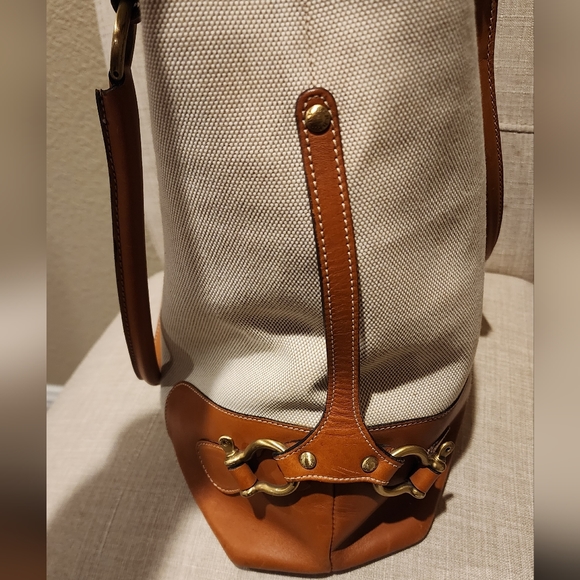 Burberry Canvas Tote with leather trim - Cream w/ brown leather trim - Picture 3 of 14